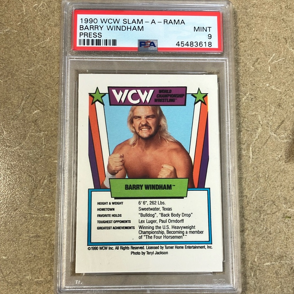1990 WCW Slam-A-Rama Barry Windham Press PSA Mint 9 Trading Card